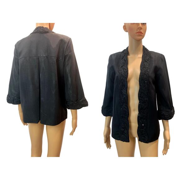 80s Beaded Black Swing Jacket Red Lined Deadstock SMALL - Picture 1 of 9